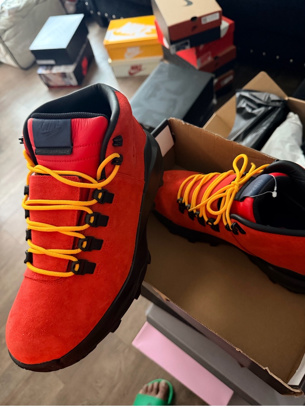 Nike Cygnal Bright Red Hiking Boots with Yellow Laces